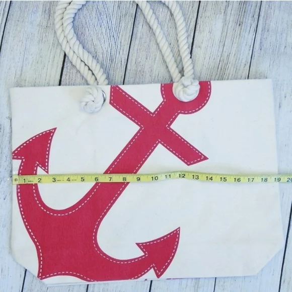 Canvas Tote With Red Anchor And Rope Handles - Picture 3 of 9